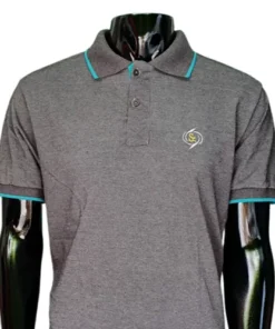 Camisa Polo Masculina - Criações Freitas -  Cinza/Azul Claro